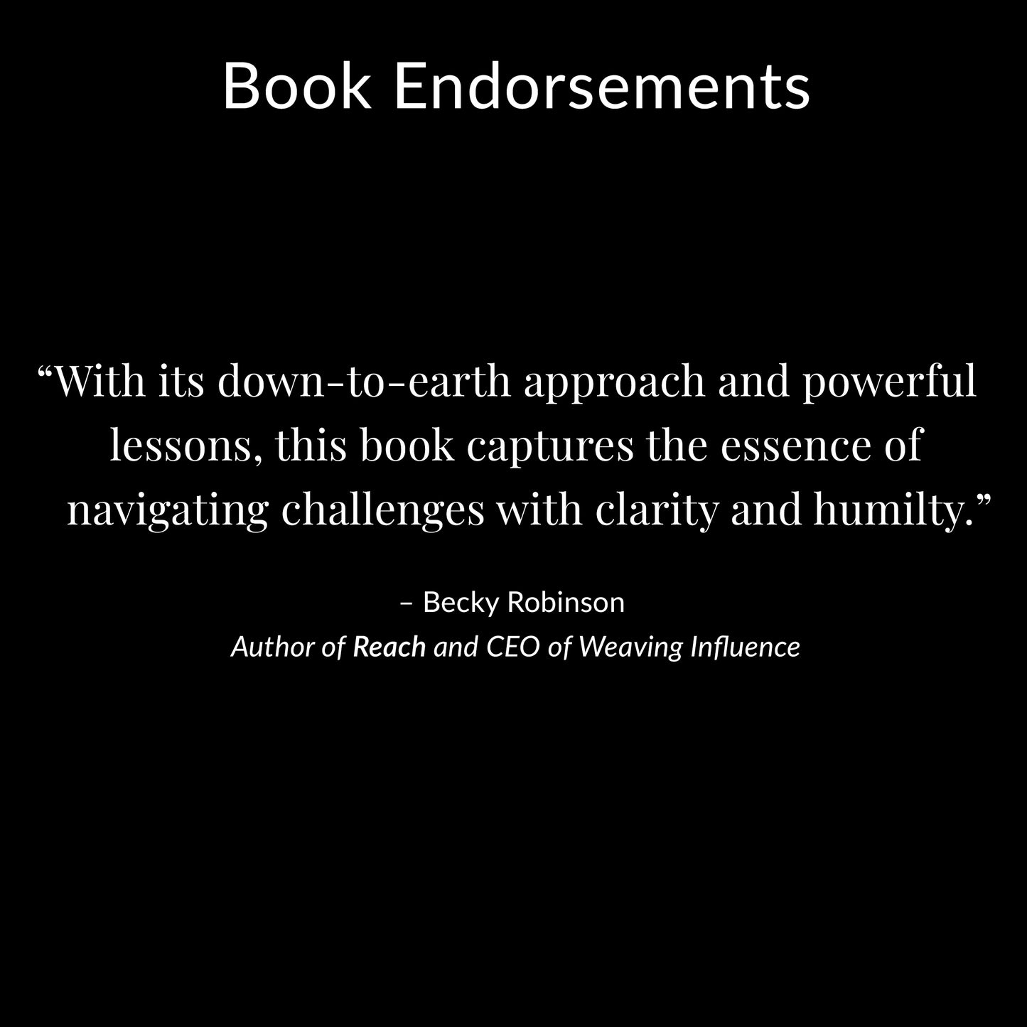 Book endorsement text on a black background with white text.