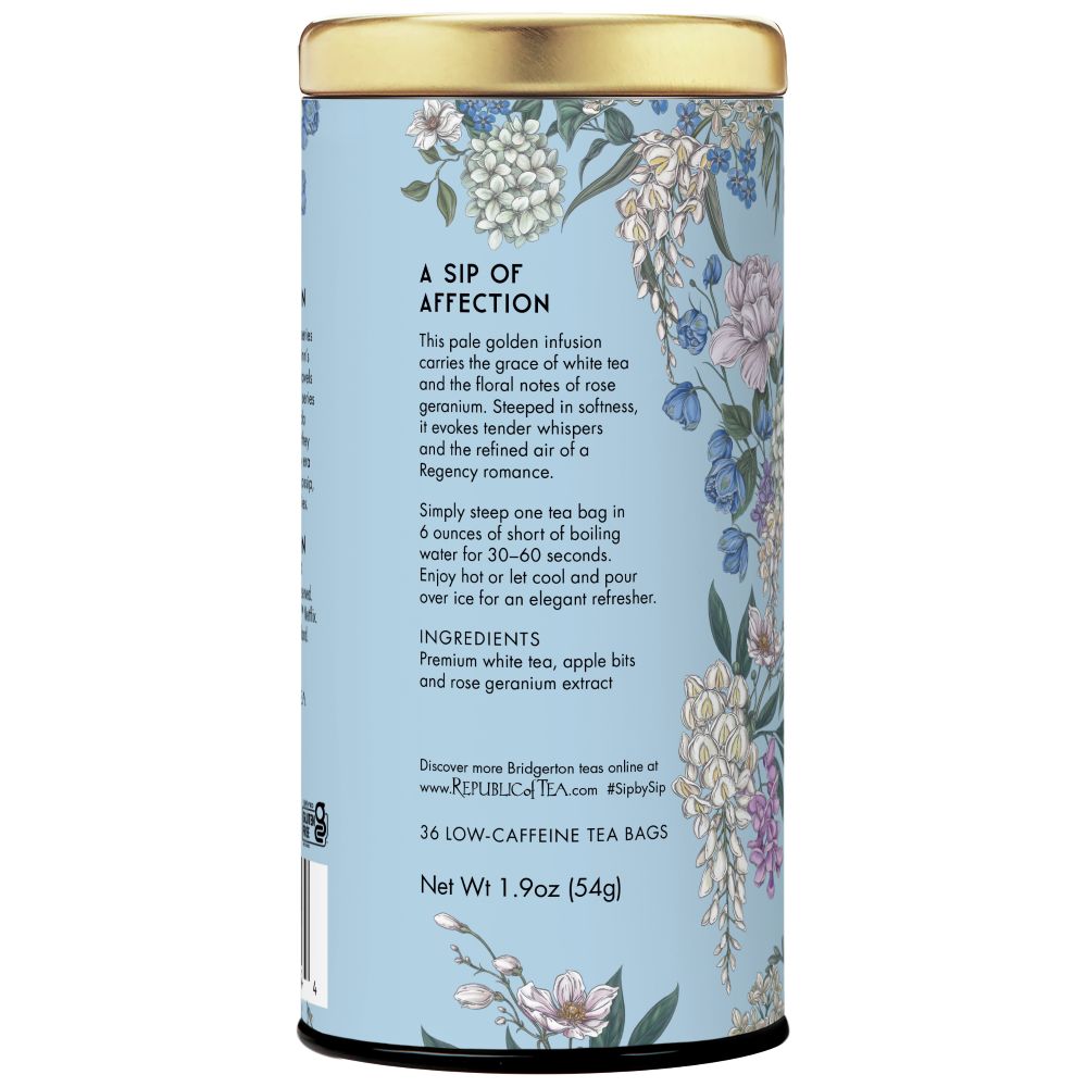russell and windsor lily and white tea Bridgerton Sophie Rose Geranium White Tea (36 TB) - The Republic of Tea | Tin